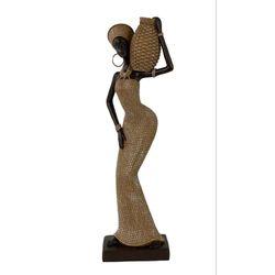 Figura Decorativa de Mujer Africana con Canasta Étnica 10x6.5x33 Cm