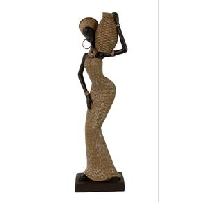 Figura Decorativa de Mujer Africana con Canasta Étnica 10x6.5x33 Cm