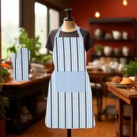 Set Delantal y Guante Cocina Rayas Celeste y Gris