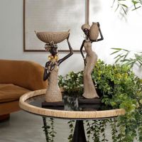 Figura Decorativa de Mujer Africana con Canasta Étnica 10x6.5x33 Cm