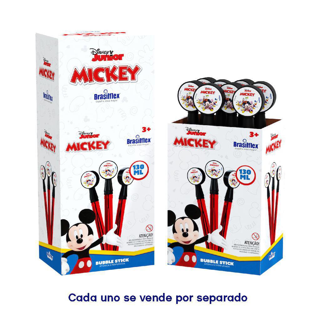 Lanzador de Burbujas Tipo Varita con Diseños de Mickey Mouse y Botella de Jabón Liquido de 130 mL Botella de Burbujas Mickey Mouse