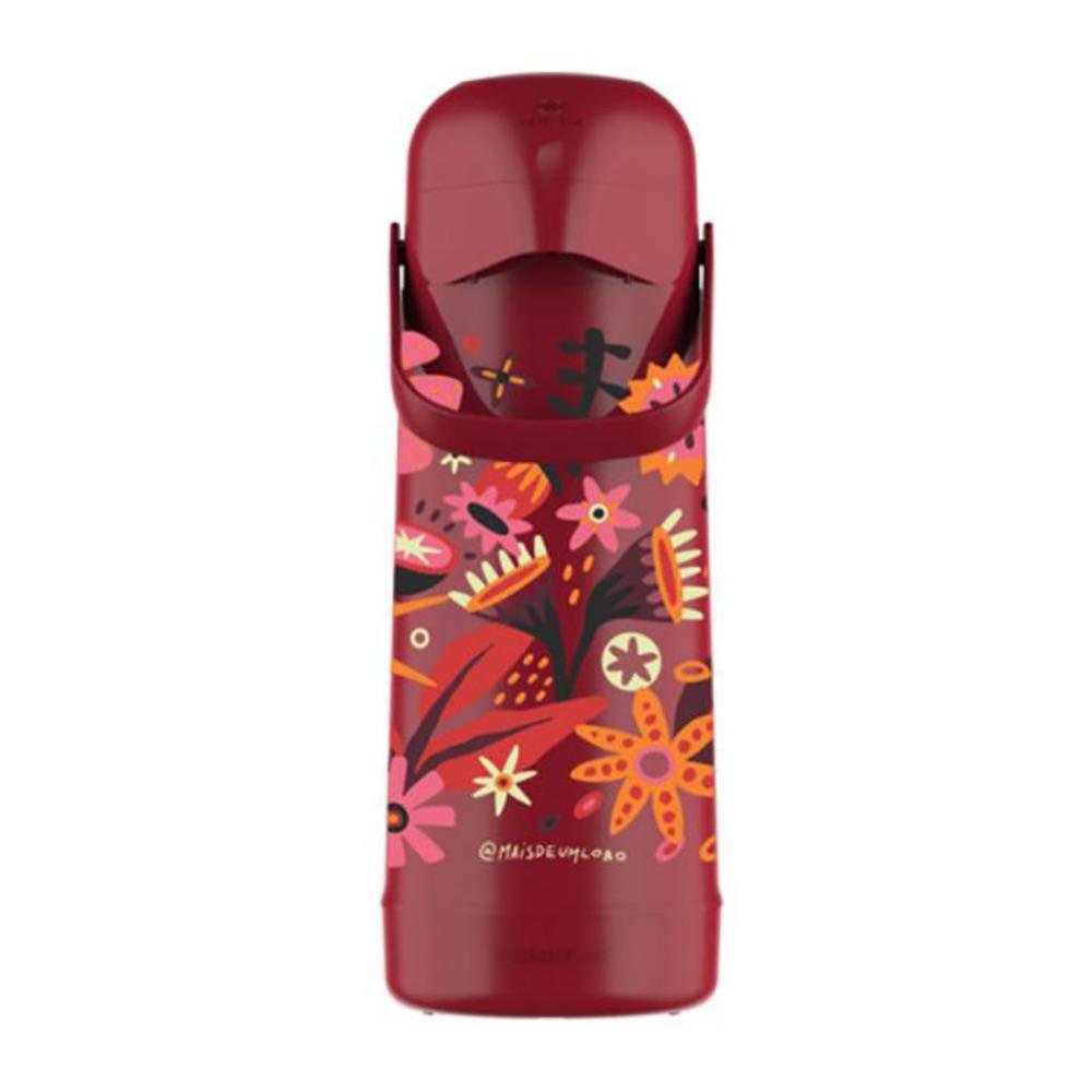 Termo Magic Pump de 1 L con Bomba Diseño Decorativo Color Corinto