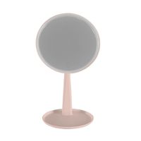 Espejo Redondo con Luz LED y Base Rosa