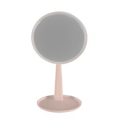 Espejo Redondo con Luz LED y Base Rosa