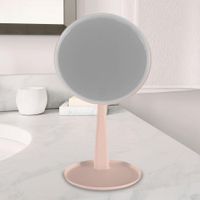 Espejo Redondo con Luz LED y Base Rosa