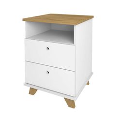 Mesa de Noche Blanca con 2 Gavetas y Repisa