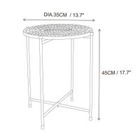 Mesa Auxiliar Redonda de Mimbre con Base de Metal Negra