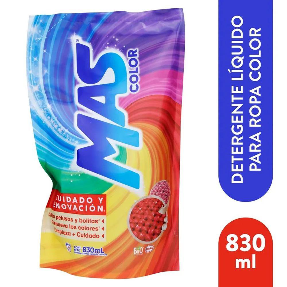 Detergente Líquido Más Color Cuidado y Renovación 830 mL Detergente para Ropa Mas Color Lí…