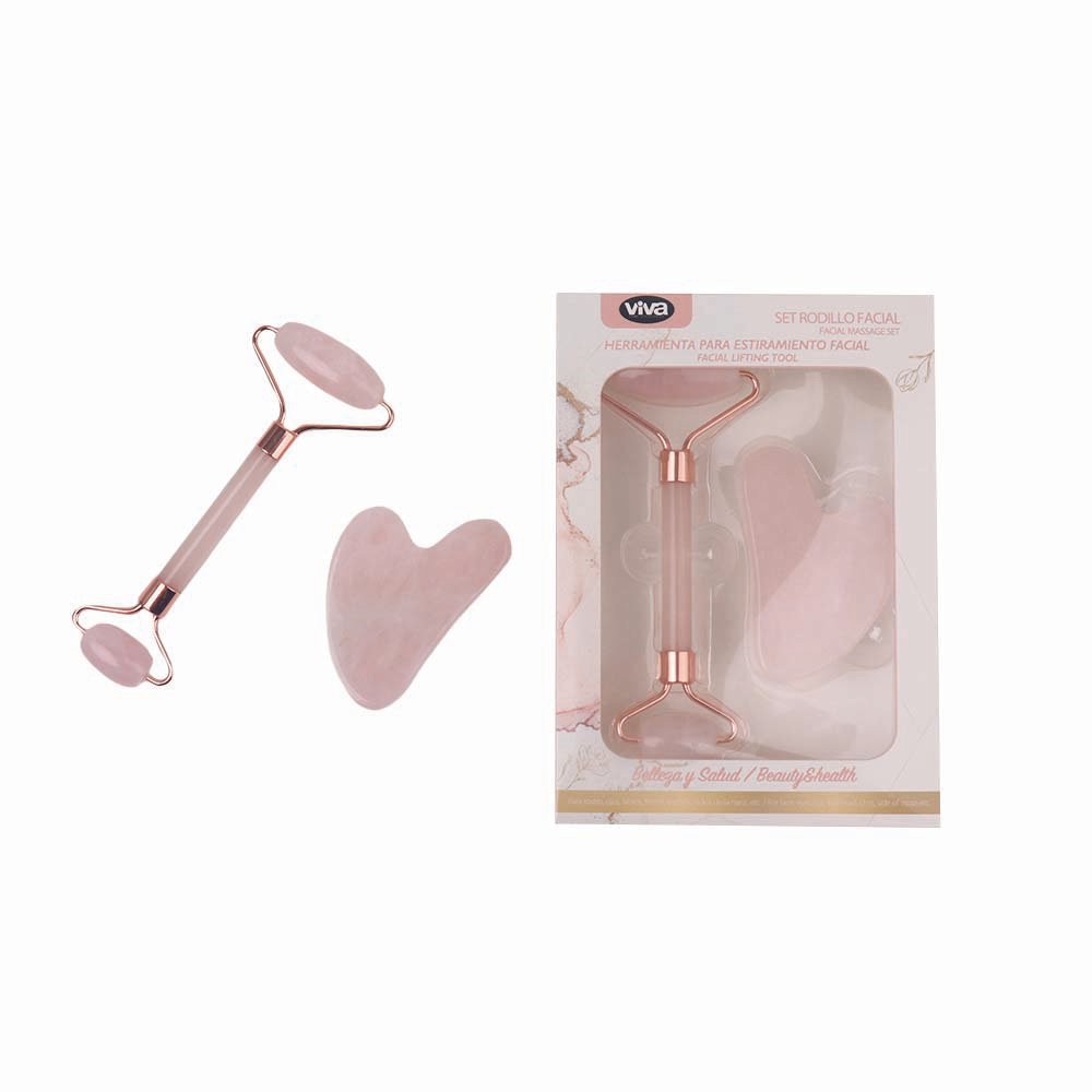 Set de Rodillo Facial y Gua Sha Rosa Set de Rodillo Facial y Gua Sha Color Rosado