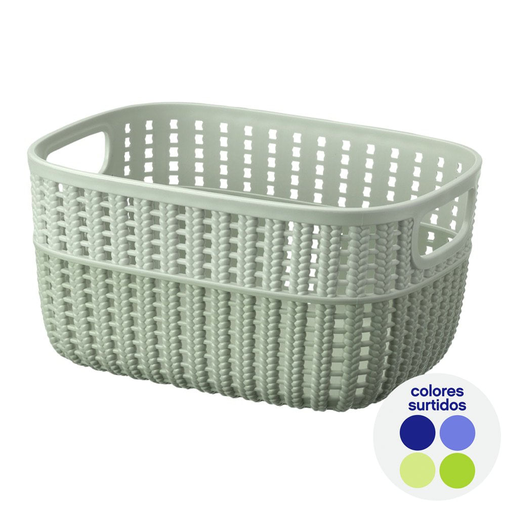 Set de 3 Canastas Organizadoras Knitty de Plástico Tejido Tipo Ratán 3.5 L - Colores Surti…