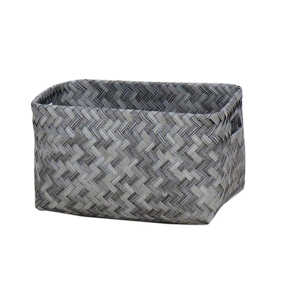 Canasta Rectangular 33 x 23 x 18 cm Diseño Trenzado Color Gris