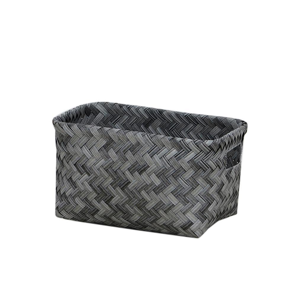 Canasta Rectangular 29 x 19 x 16 cm Diseño Trenzado Color Gris