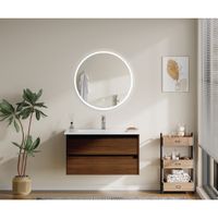 Mueble Vanity con Lavamanos Empotrable Café y Espejo 80X48 Cm