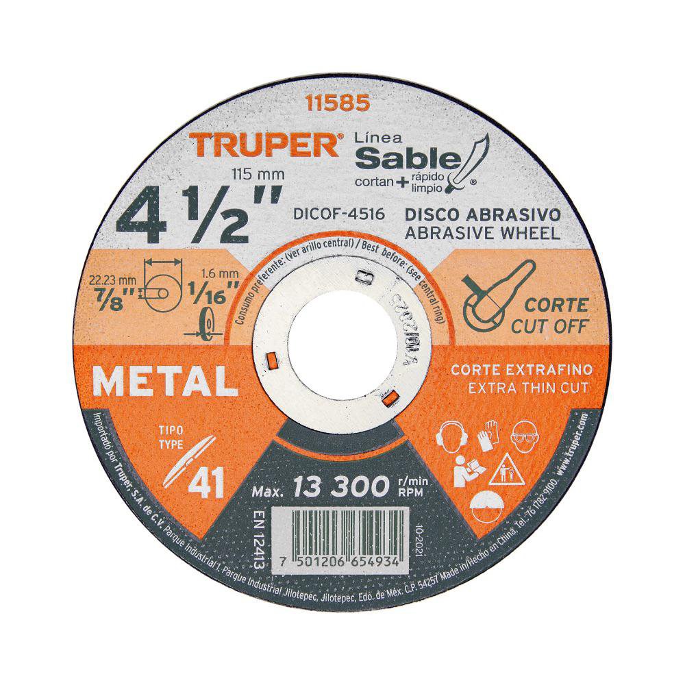 Disco Abrasivo para Corte de Metal 4 1/2 x 1/16 plg