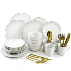 Vajilla con Cubiertos Orilla Dorada 36 Pzas