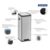 Basurero Acero Inoxidable con Pedal 20 L