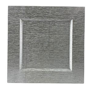 Plato Base Cuadrado Plateado con Textura