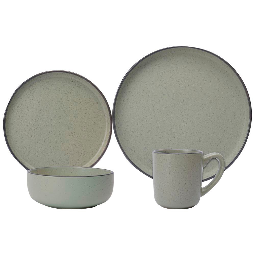 Set de Vajilla de Cerámica de 16 Piezas Color Gris con Borde Color Negro