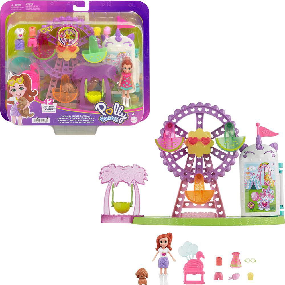 Set de Juego Polly Pocket Carnaval de Bocadillos Tropicales con Muñeca y Accesorios 4+ Año…