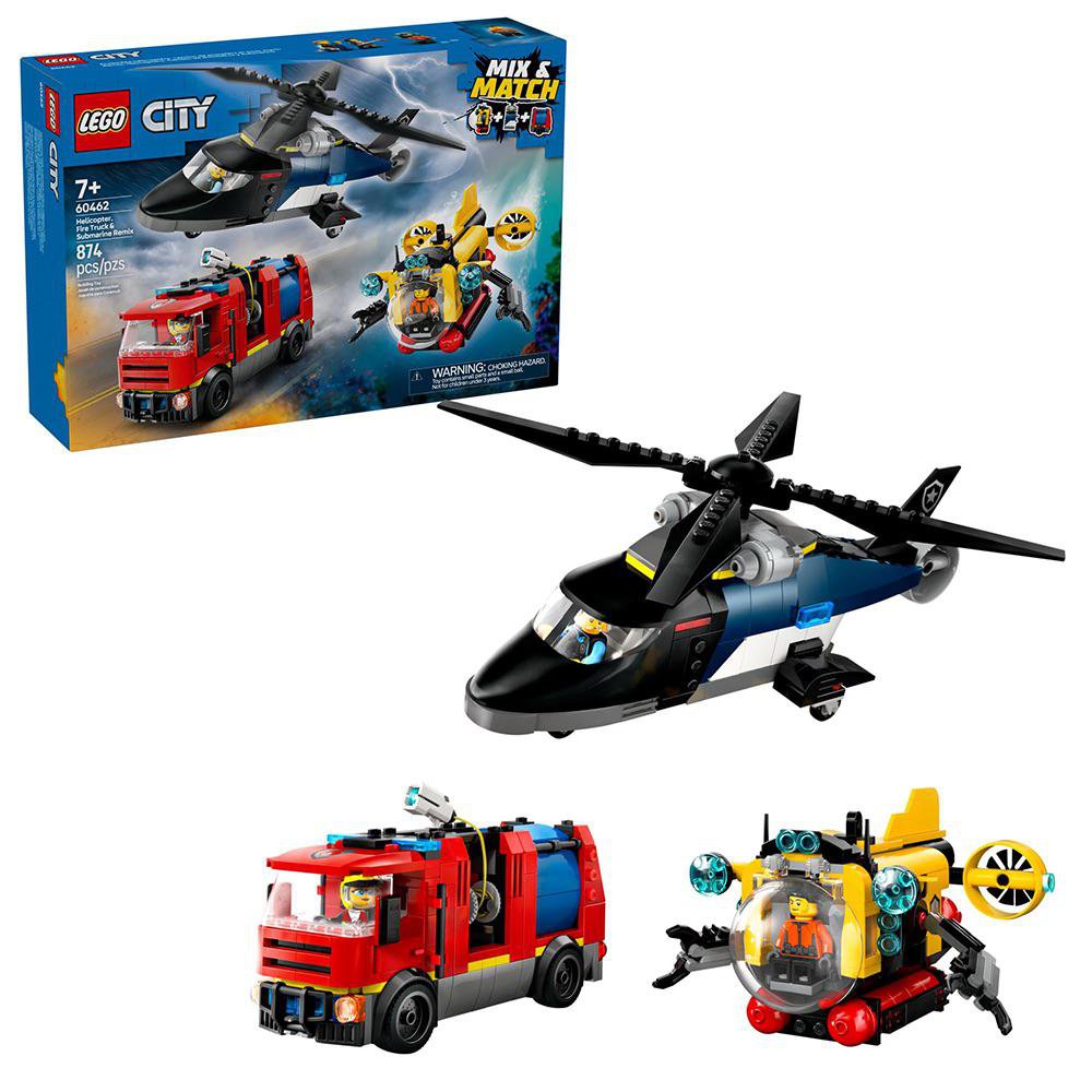 LEGO City Remix 3 en 1: Helicóptero, Camión de Bomberos y Submarino #60462 de 874 Piezas