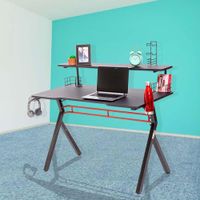 Escritorio-Gamer-Rojo-y-Nego-con-Estante-Elevado