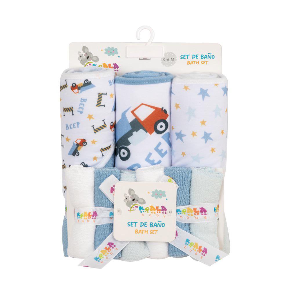 Set de Toalla para Bebé con Capucha y Paños Faciales Diseño de Camiones de 9 Piezas Color…