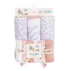 Toalla con Capucha y Paños Flores Rosa