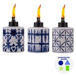 Antorcha de Mesa Vidrio Azul y Blanco Tie Dye 5.75 Plg Diseños Surtidos