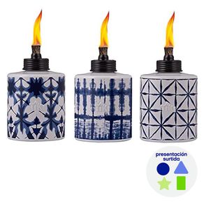 Antorcha de Mesa Vidrio Azul y Blanco Tie Dye 5.75 Plg Diseños Surtidos