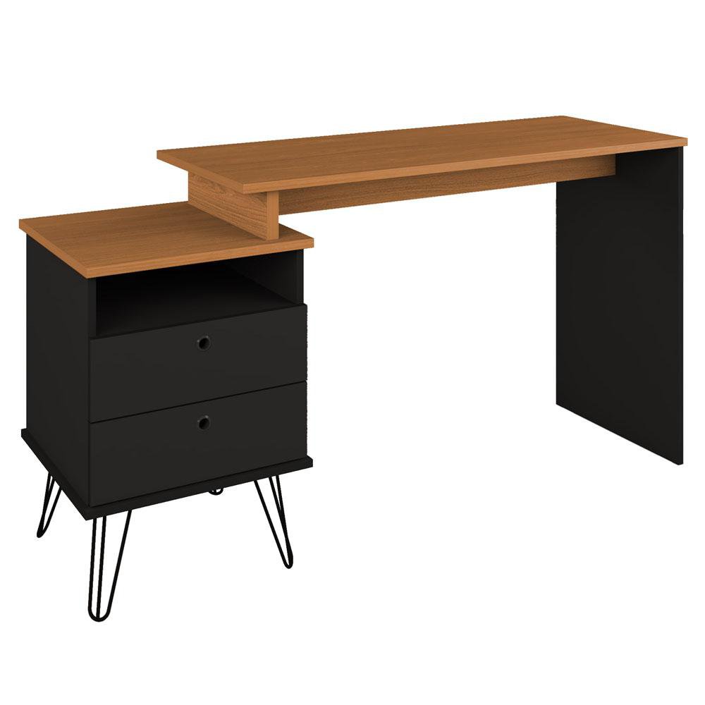 Escritorio Industrial con 2 Cajones y Repisa Negro y Café 143.5 x 45 x 75.1 cm