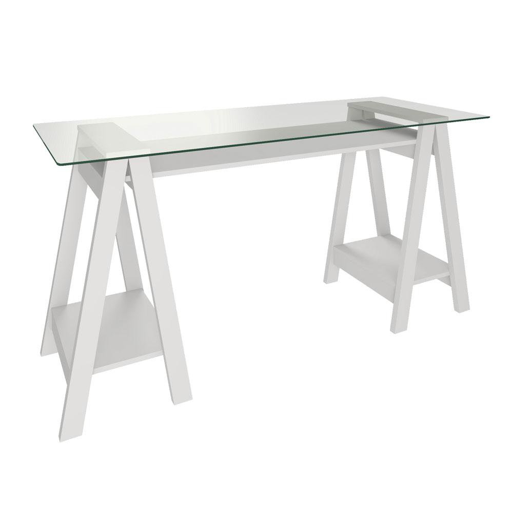 Escritorio de Cristal Templado con Repisas Laterales 150 x 60 x 75 cm Blanco