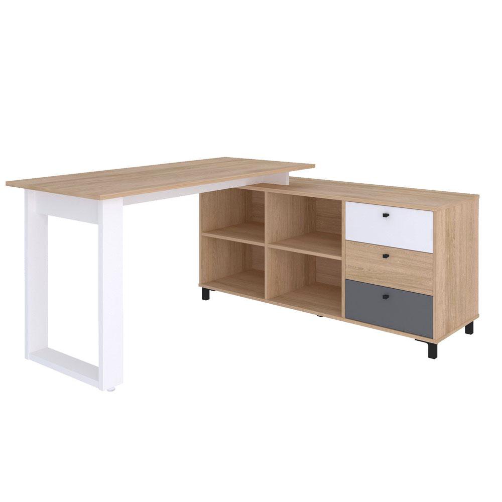Escritorio Esquinero con 3 Cajones y 4 Nichos Blanco y Café 160.3 x 136.4 x 75 cm