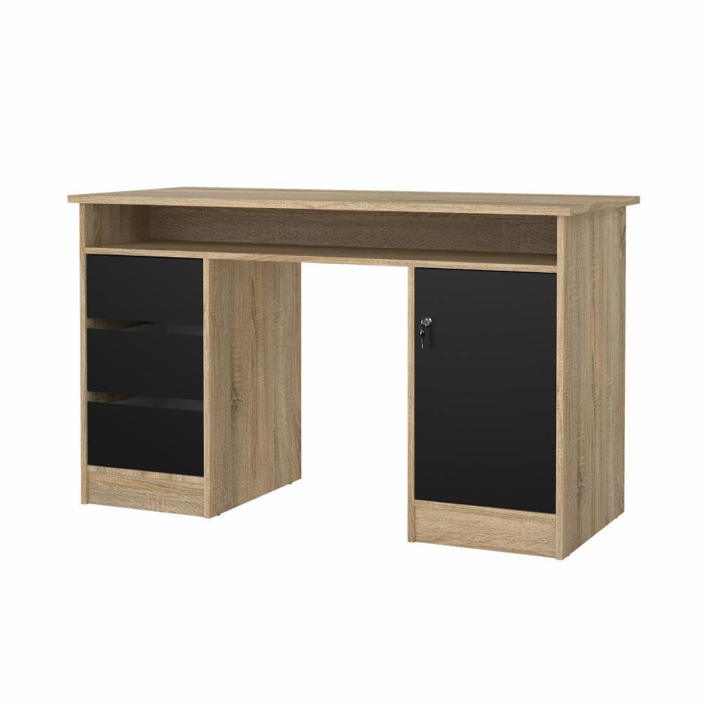 Escritorio Function Plus con 3 Cajones y Puerta con Llave 120 x 50 x 75 cm Roble y Negro