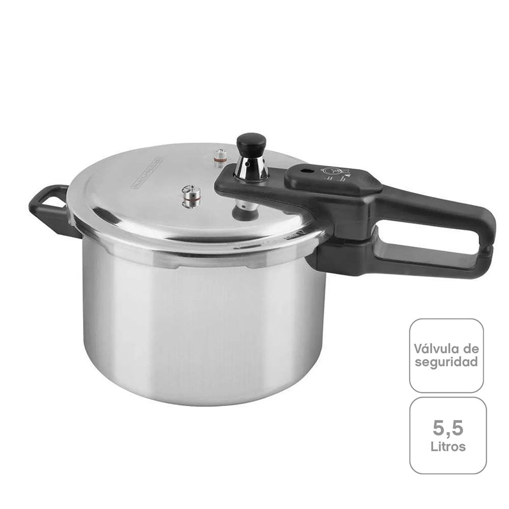 Olla de Presión Plateada de Aluminio - Varias Capacidades 5.5 L