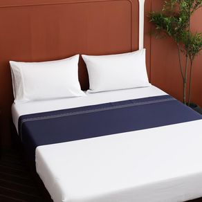 Set de Sábanas Blanco con Azul Marino King