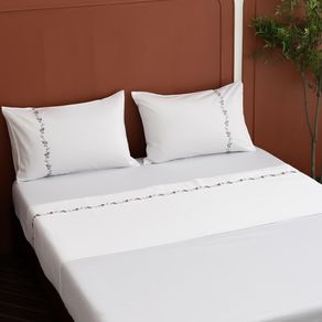 Set de Sábanas Queen con Detalle de Hojas Blanco
