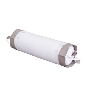 Almohadón Tubular Blanco con Bordado de Hojas Beige 35 x 50 Cm
