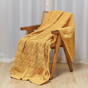 Throw Decorativo de Algodón con Flecos Mostaza 127 x 152 Cm