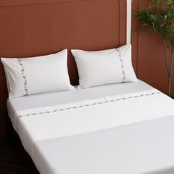 Set de Sábanas King con Detalle de Hojas Blanco