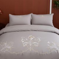Funda Duvet King con Bordado Floral Elegante Gris