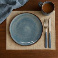 Plato para Cena Azul Tornasol con Orilla Bronce 10.8 Plg