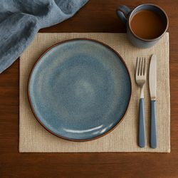 Plato para Cena Azul Tornasol con Orilla Bronce 10.8 Plg