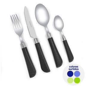 Set de 24 Cubiertos con Mango Texturizado Colores Surtidos