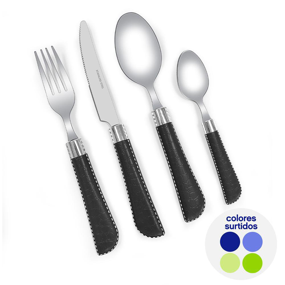 Set de 24 Cubiertos con Mango Texturizado Color Surtido