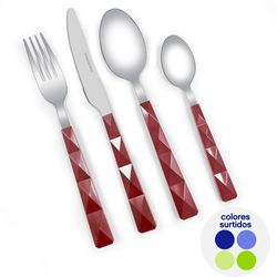 Set de 16 Cubiertos con Mango Texturizado Colores Surtidos