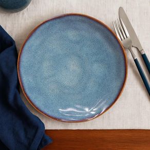 Plato para Postre Azul Tornasol con Orilla Bronce 8.3 Plg