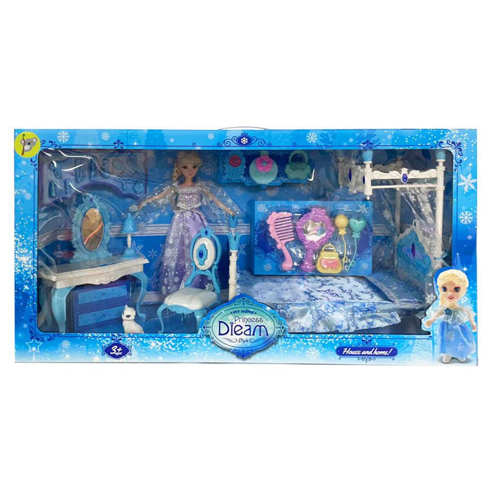Set de Dormitorio para Muñeca Princesa con Cama y Accesorios Muñeca Invernal con Tocador y…