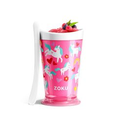 Vaso para Batidos con Cuchara Estampado Unicornios