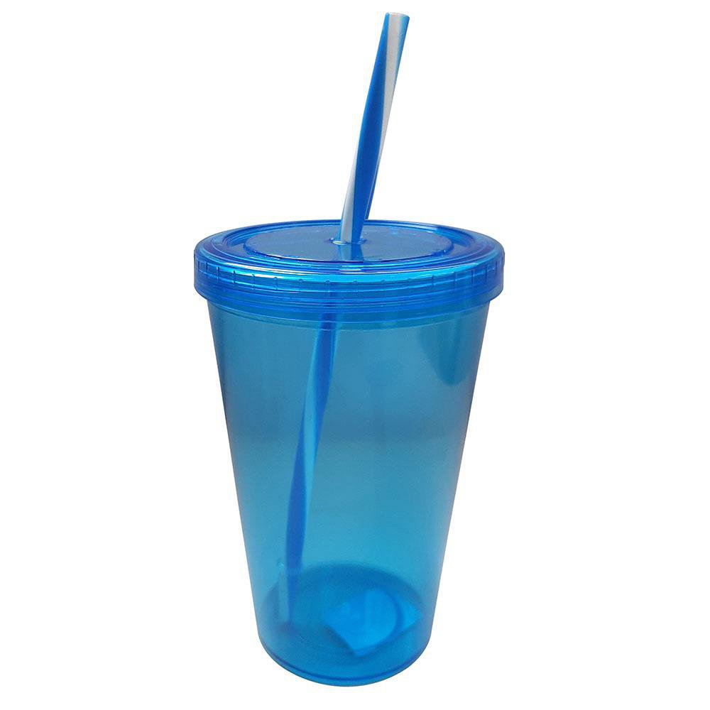 Vaso con Tapadera de 700 ml Color Azul Transparente
