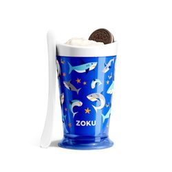 Vaso para Batidos con Cuchara Estampado Tiburones